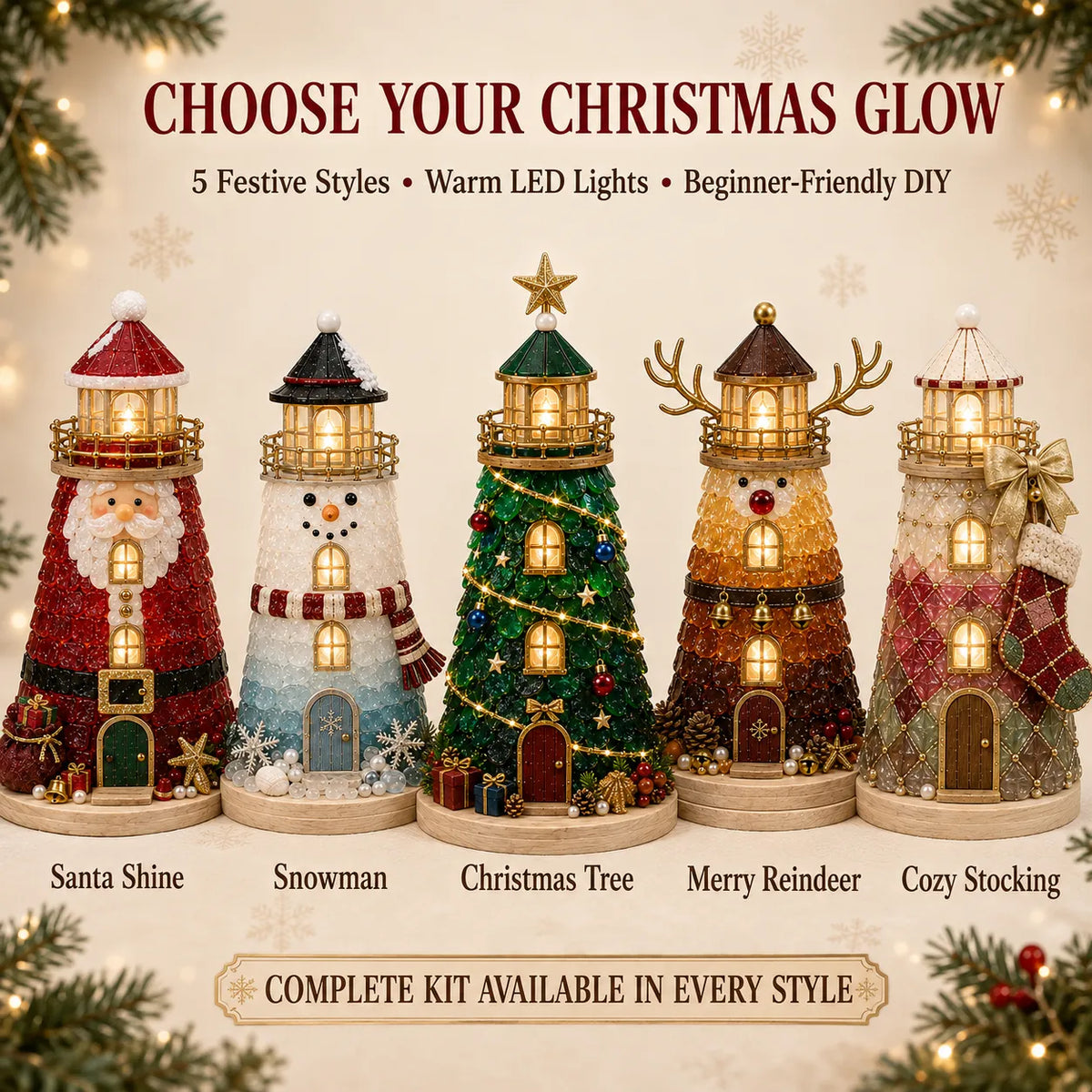 🎄 Beginner-Friendly DIY Light-Up Christmas Character Lighthouse Kit (Sea Glass Style)