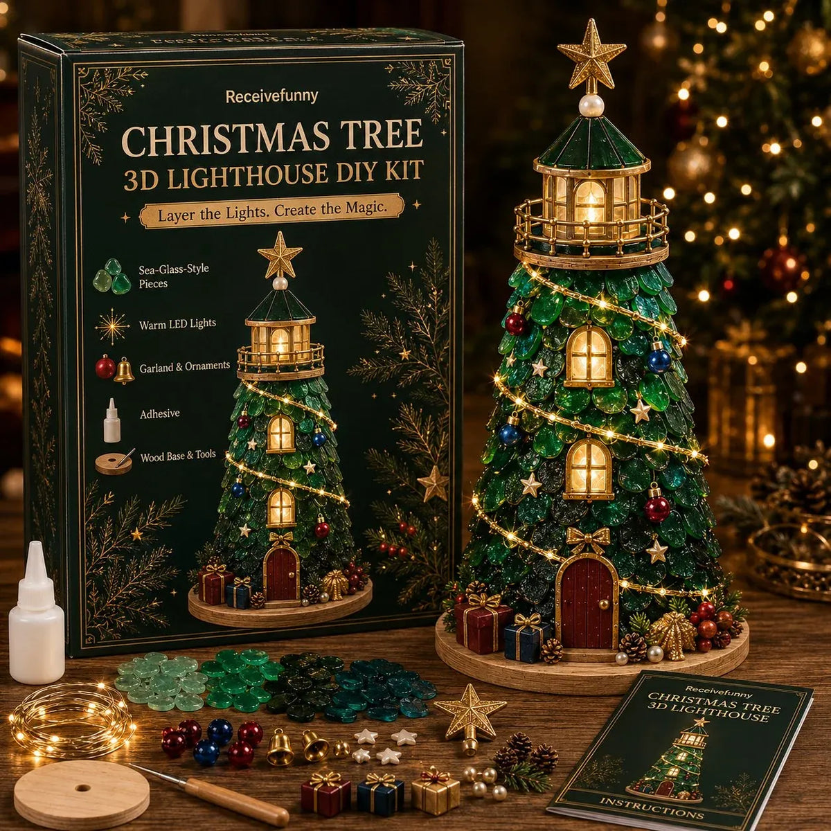 🎄 Beginner-Friendly DIY Light-Up Christmas Character Lighthouse Kit (Sea Glass Style)
