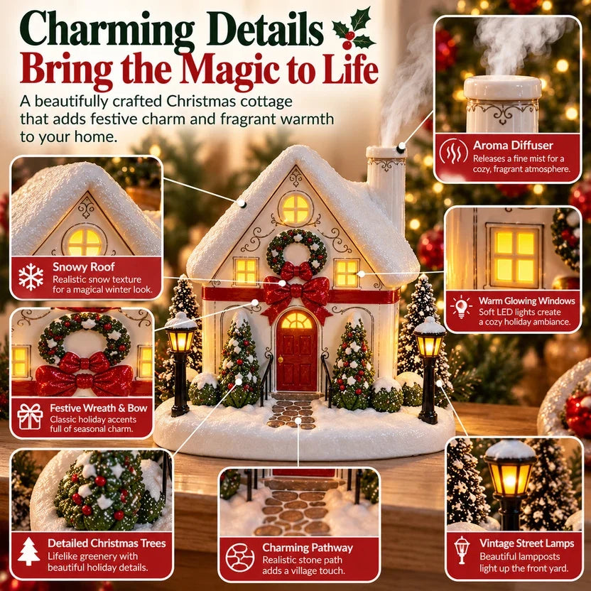 🎄 Magical Christmas Cottage Aroma Diffuser – Light-Up Snowy House Holiday Decoration ✨