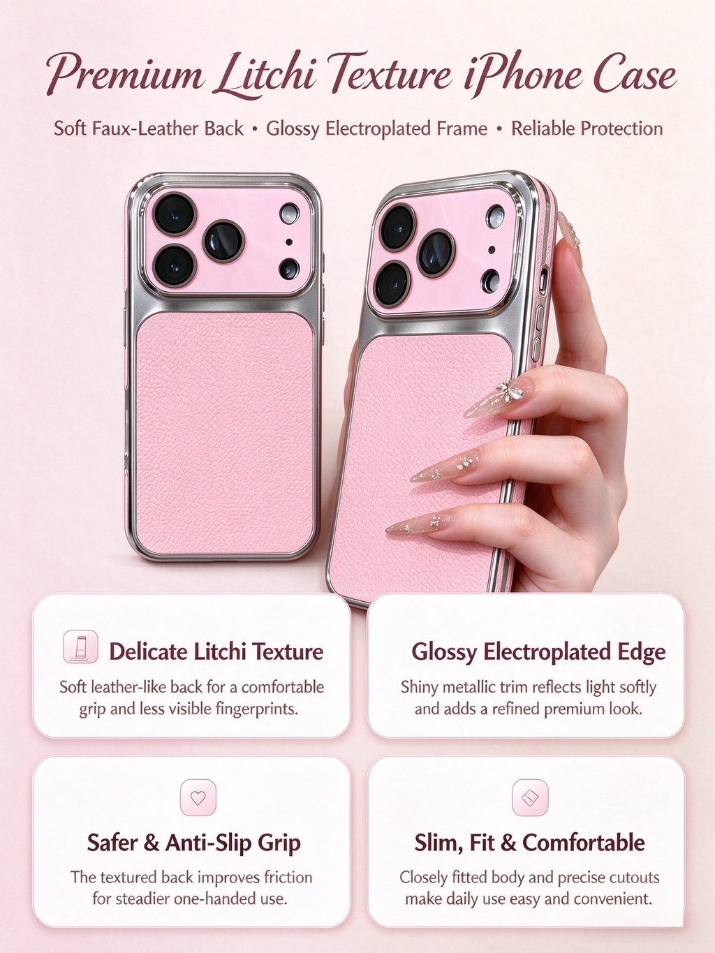 🔥Limited Sale🔥 Litchi Texture Electroplated Phone Case for iPhone 16 / iPhone 17