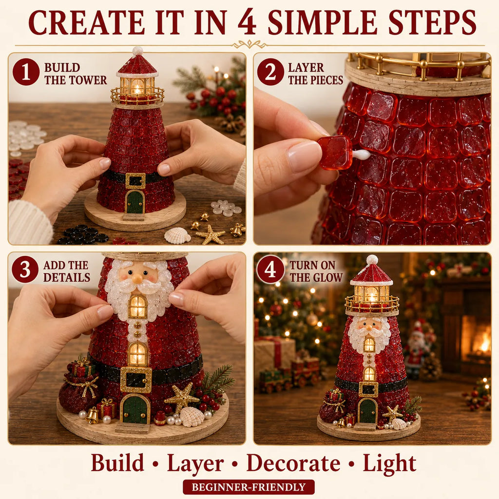 🎄 Beginner-Friendly DIY Light-Up Christmas Character Lighthouse Kit (Sea Glass Style)