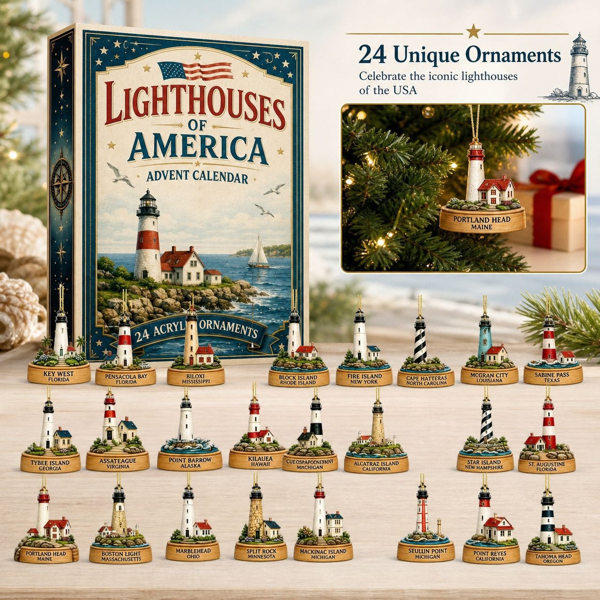 🔥Limited-Time Sale 🗼 24-Day Coastal Lighthouse Christmas Countdown