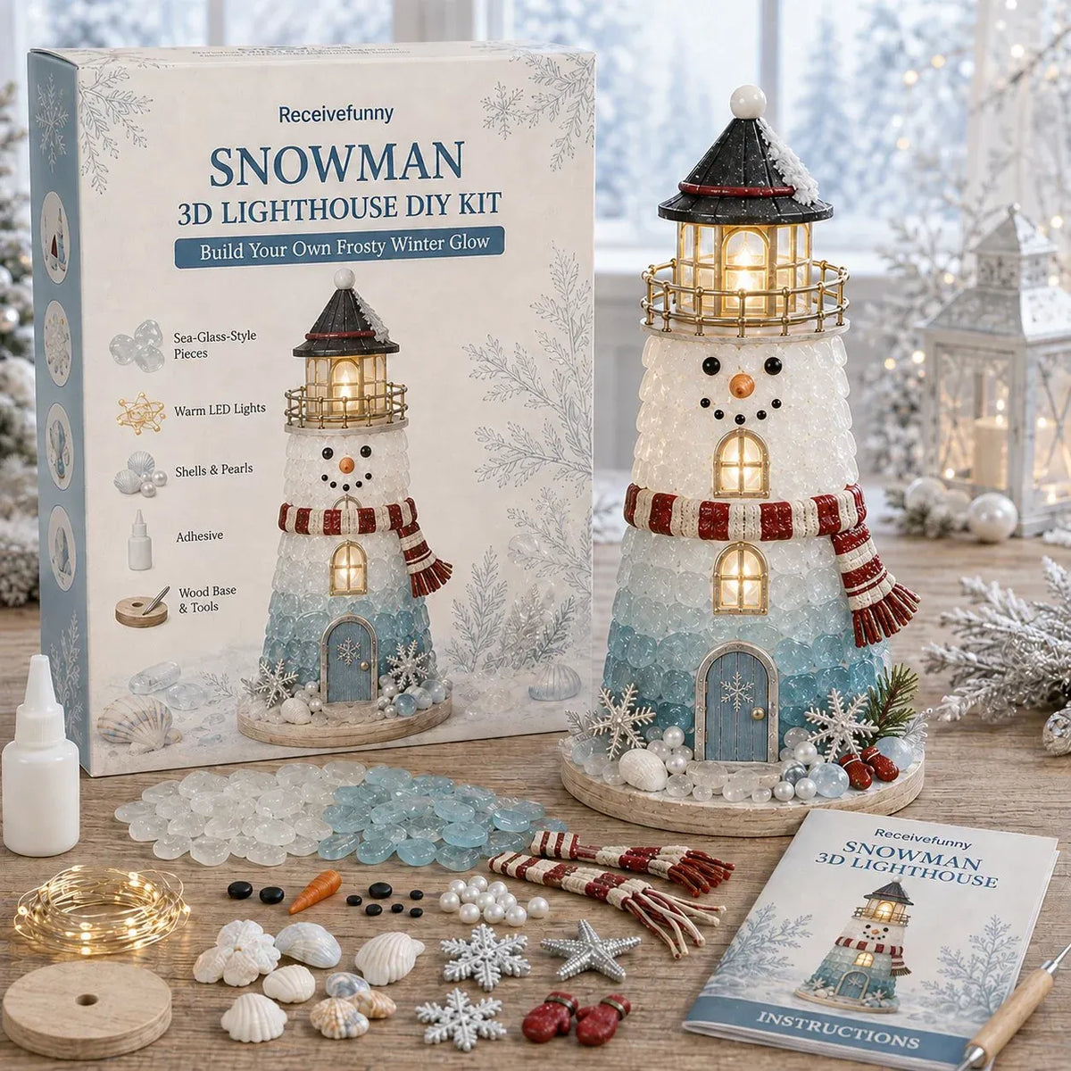 🎄 Beginner-Friendly DIY Light-Up Christmas Character Lighthouse Kit (Sea Glass Style)
