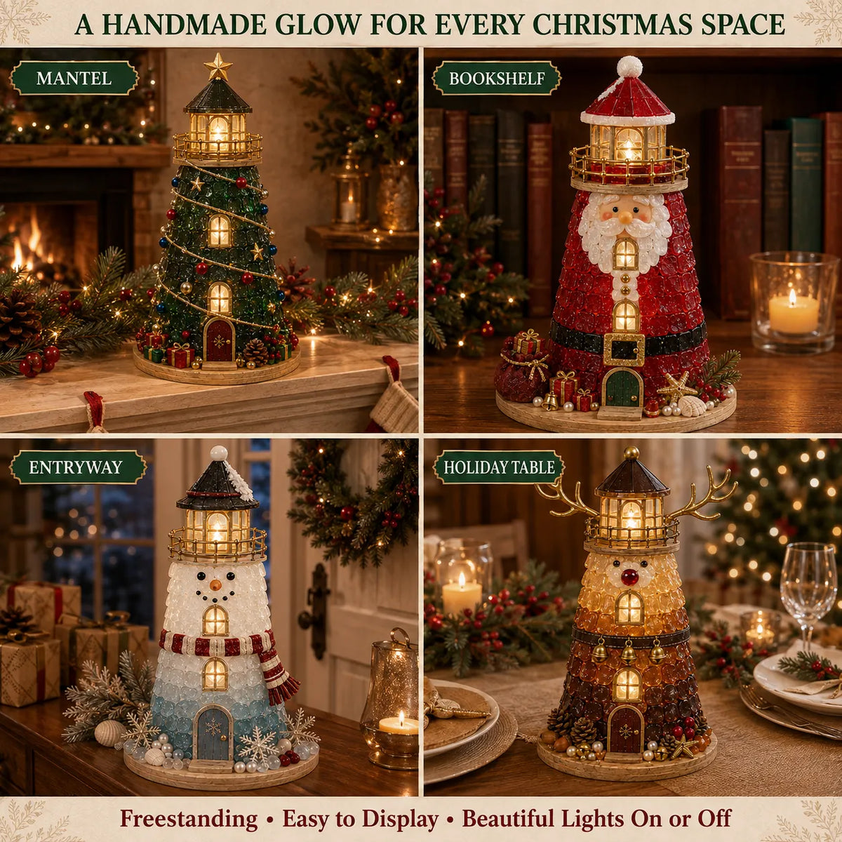 🎄 Beginner-Friendly DIY Light-Up Christmas Character Lighthouse Kit (Sea Glass Style)