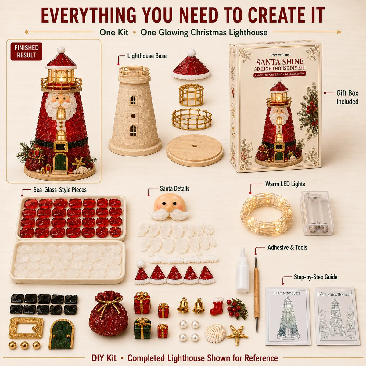 🎄 Beginner-Friendly DIY Light-Up Christmas Character Lighthouse Kit (Sea Glass Style)