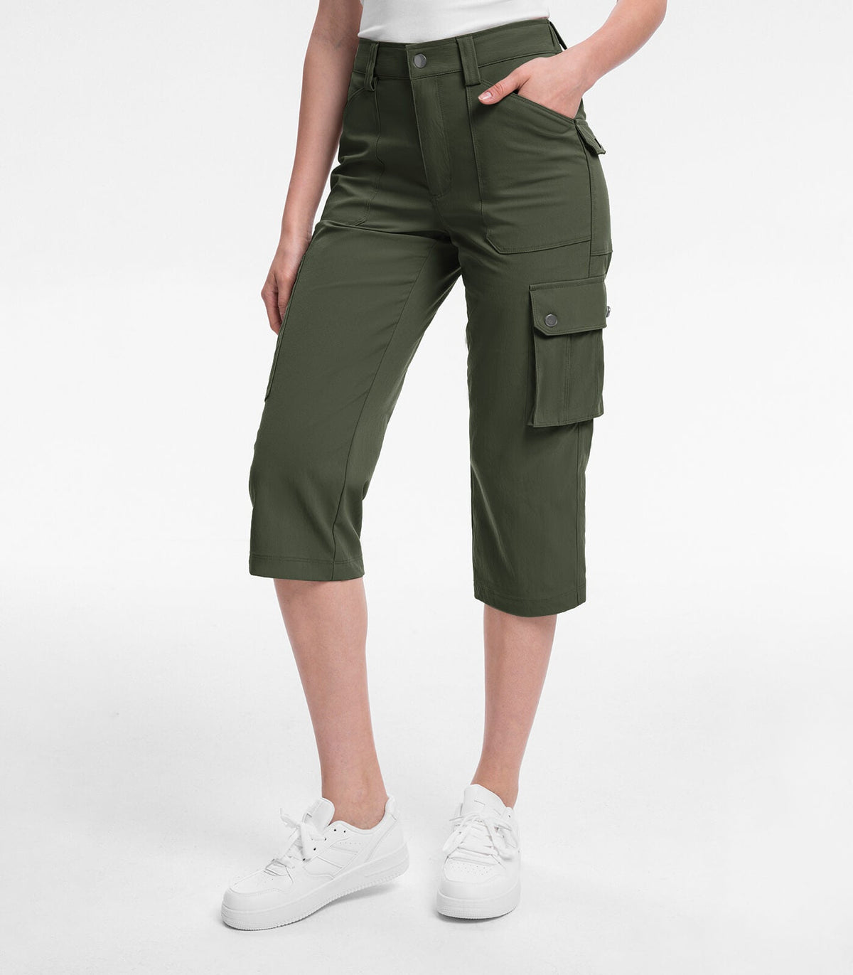 Women's Cargo Capris Pants High Waist Waterproof Hiking - HikerFlex W012