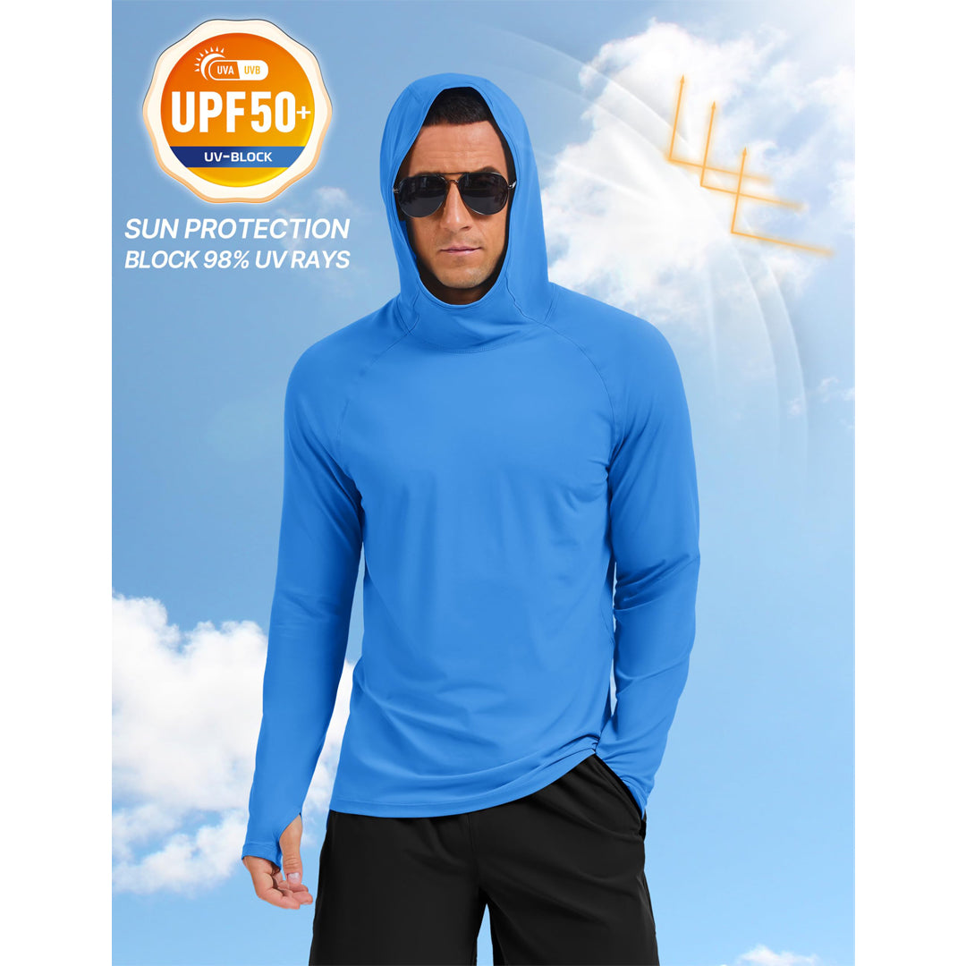 Men's UPF 50+ Sun Hoodie Long Sleeve Quick Dry Rash Guard Shirt