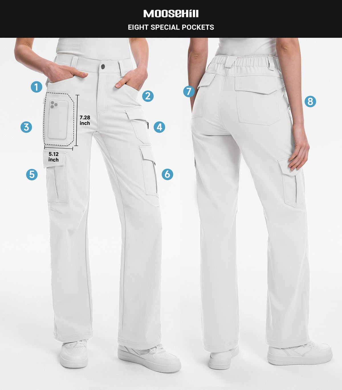 Women's Cargo Hiking Pants / High-Waisted & Lightweight - HikerFlex W038
