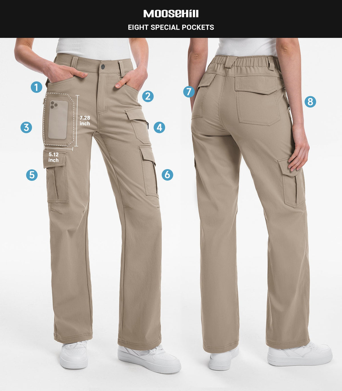 Women's Cargo Hiking Pants / High-Waisted & Lightweight - HikerFlex W038