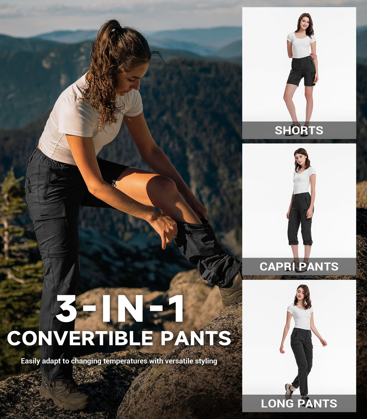 Women's Convertible Hiking Pants Quick Dry Zip-Off Cargo - HikerFlex W024