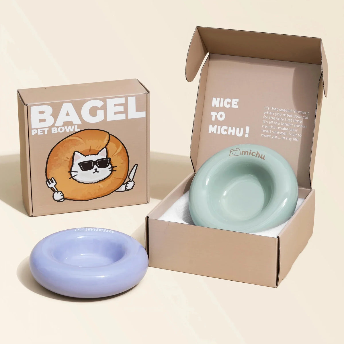 Bagel Ceramic Cat Bowl – Anti-Whisker Cat Food Bowl - Lune