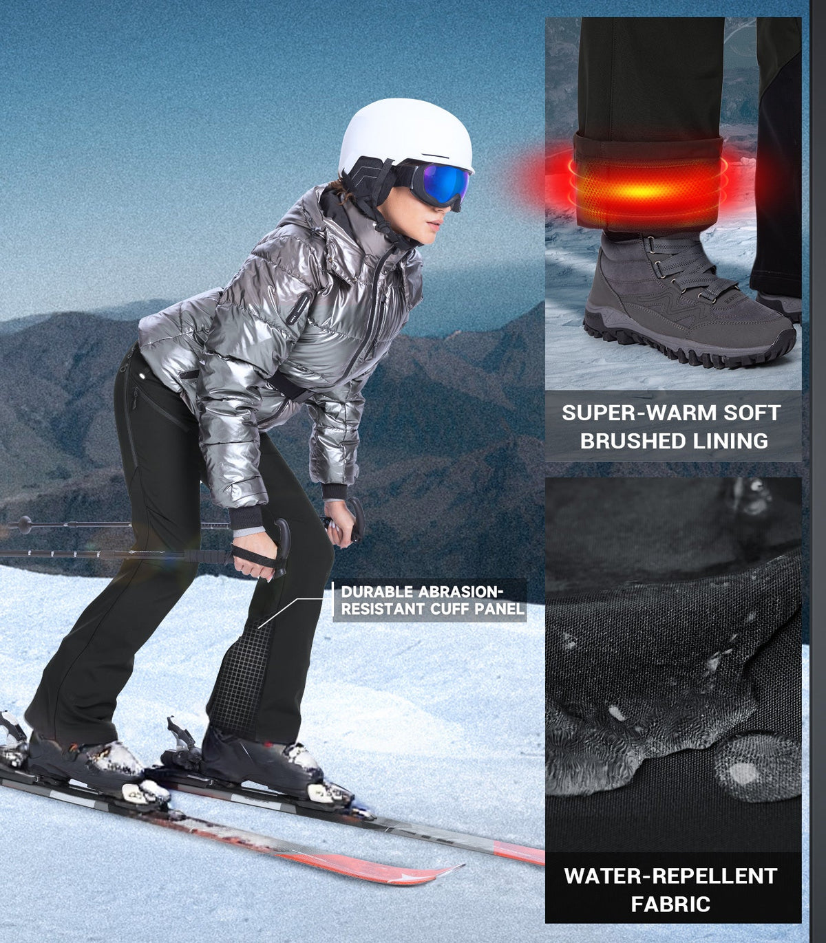 Women's Snow Ski Fleece lined Pants - SnowVenture W048