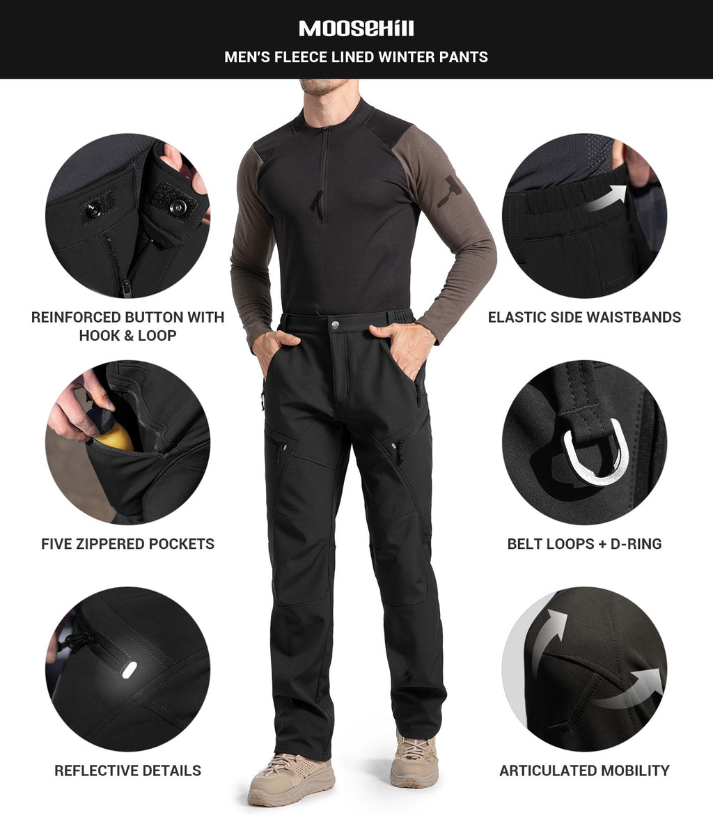 Men's Snow Ski Fleece lined Pants - SnowVenture M054