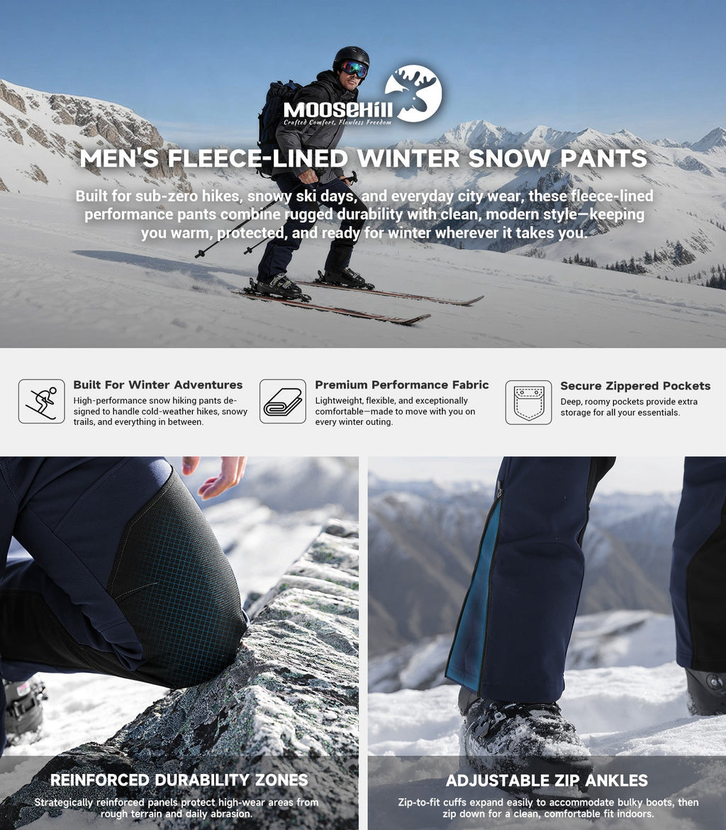 Men's Snow Ski Fleece lined Pants - SnowVenture M055