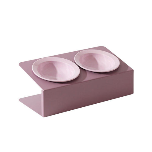 Ceramic Slanted Double Pet Bowl - Green
