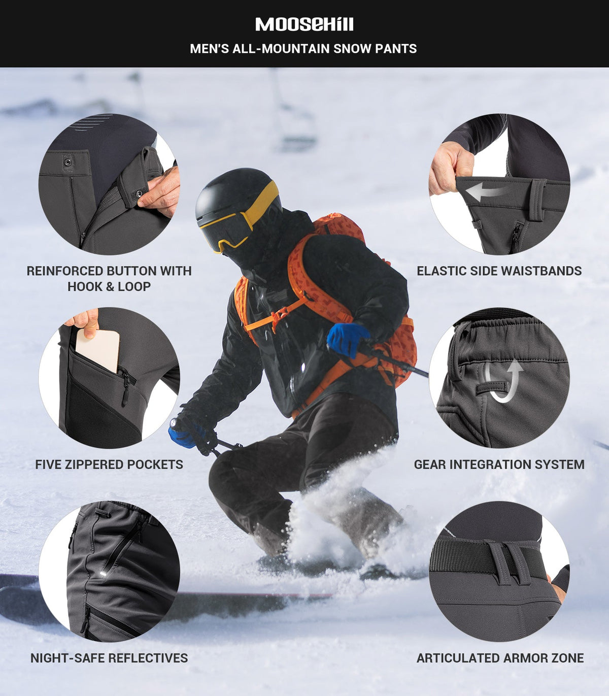 Men's Snow Ski Fleece lined Pants - SnowVenture M055