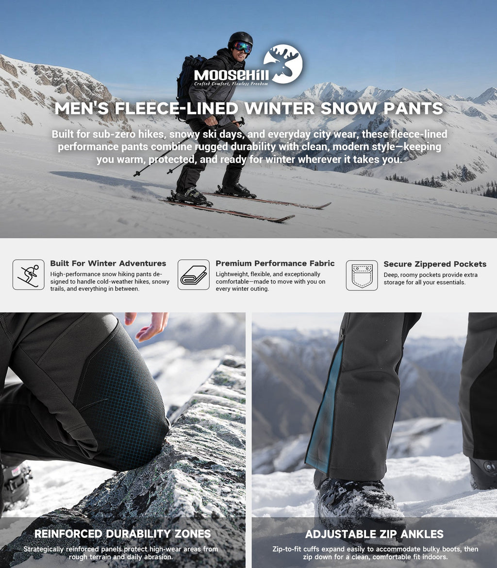 Men's Snow Ski Fleece lined Pants - SnowVenture M055