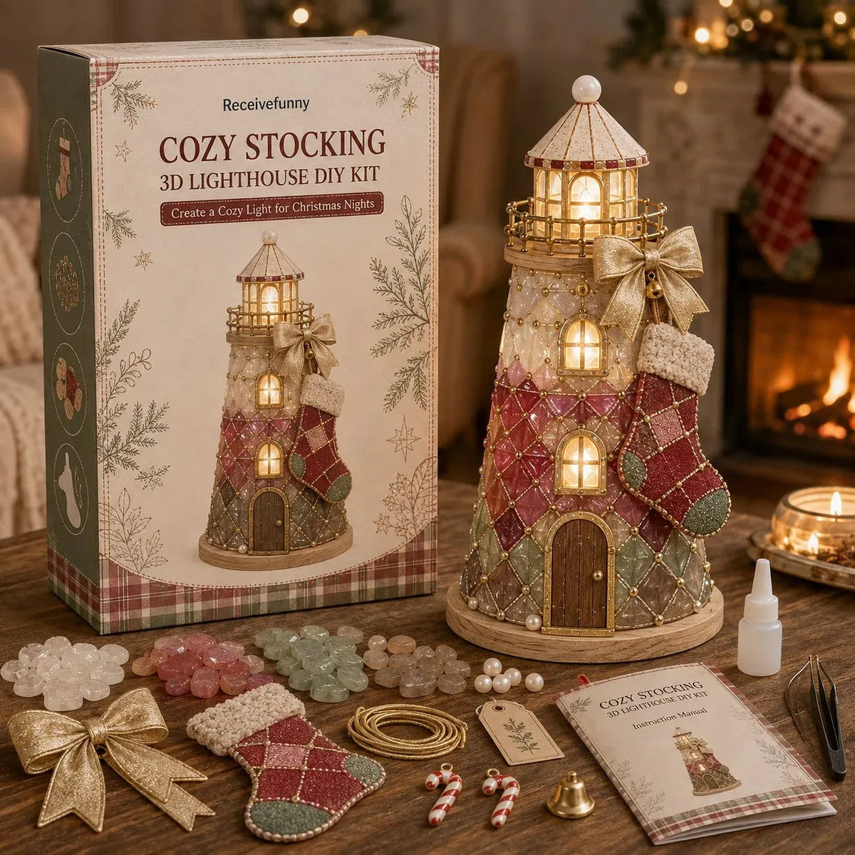 🎄 Beginner-Friendly DIY Light-Up Christmas Character Lighthouse Kit (Sea Glass Style)