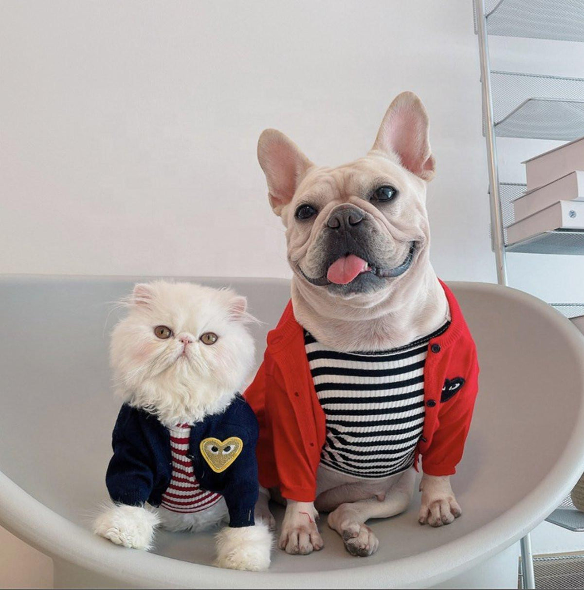 Heart Embroidery Dog Cardigan - Red