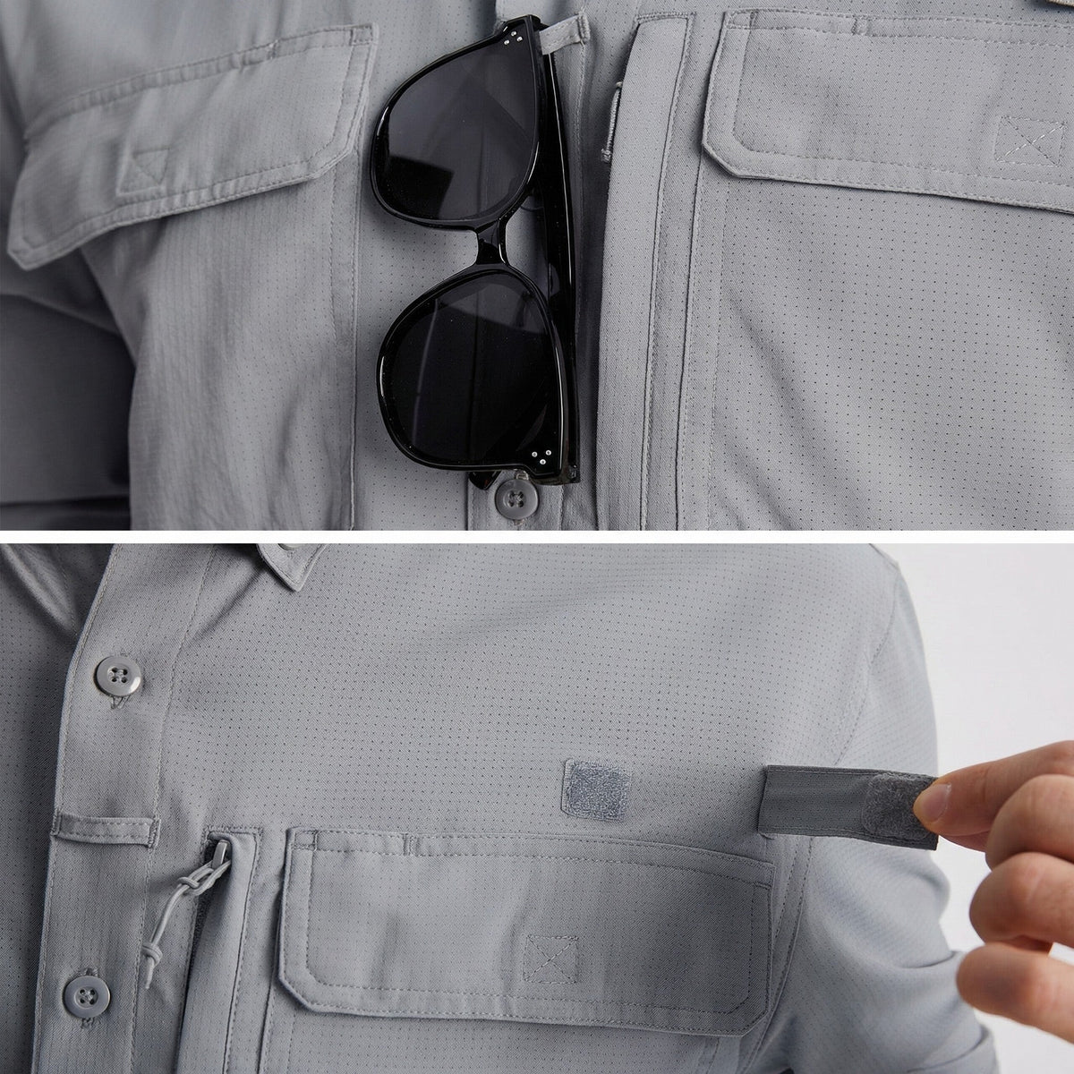 Men's Fishing Shirts UPF Sun Protection Shirts with Zipper Pockets