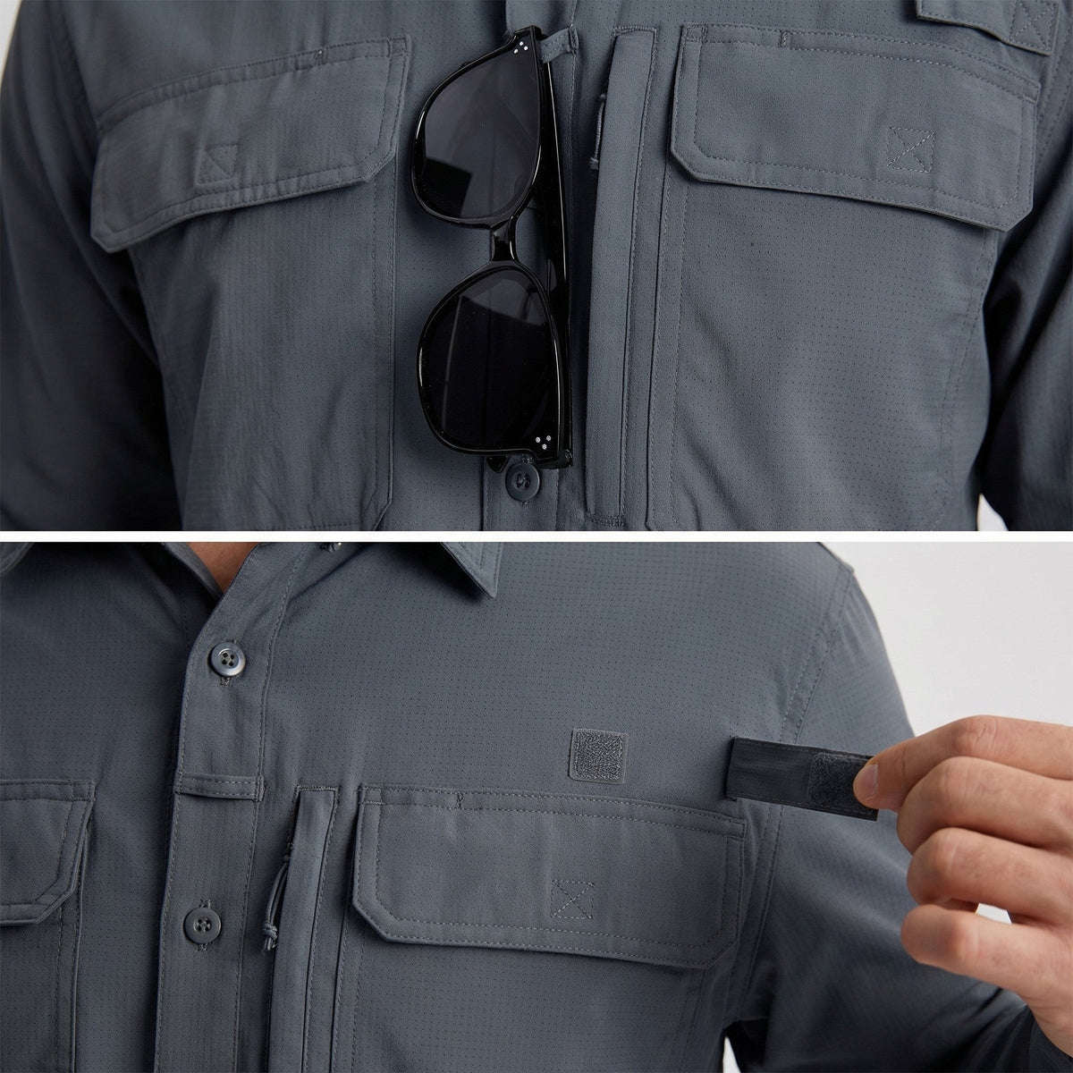 Men's Fishing Shirts UPF Sun Protection Shirts with Zipper Pockets
