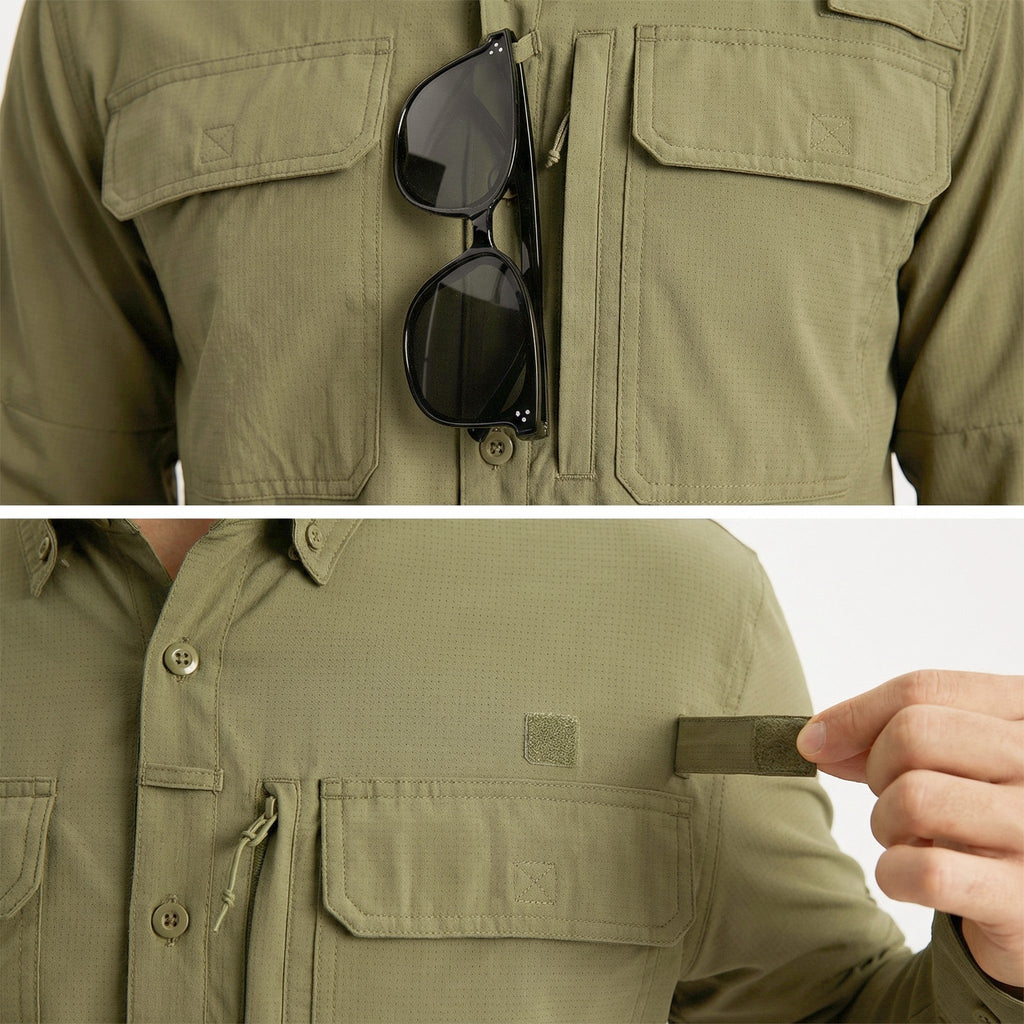 Men's Fishing Shirts UPF Sun Protection Shirts with Zipper Pockets