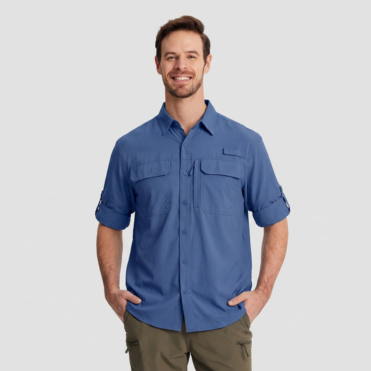 Men's Fishing Shirts UPF Sun Protection Shirts with Zipper Pockets
