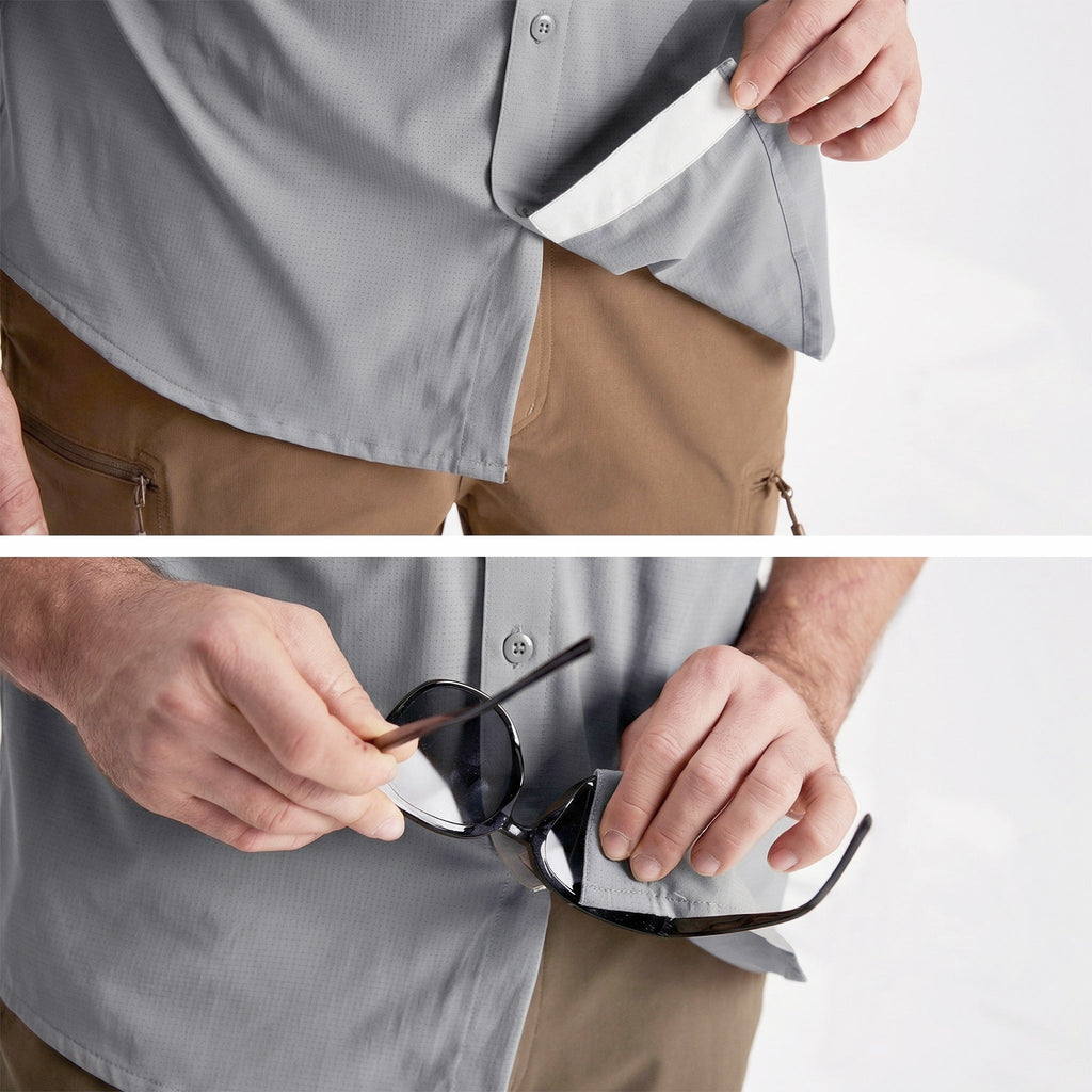 Men's Fishing Shirts UPF Sun Protection Shirts with Zipper Pockets