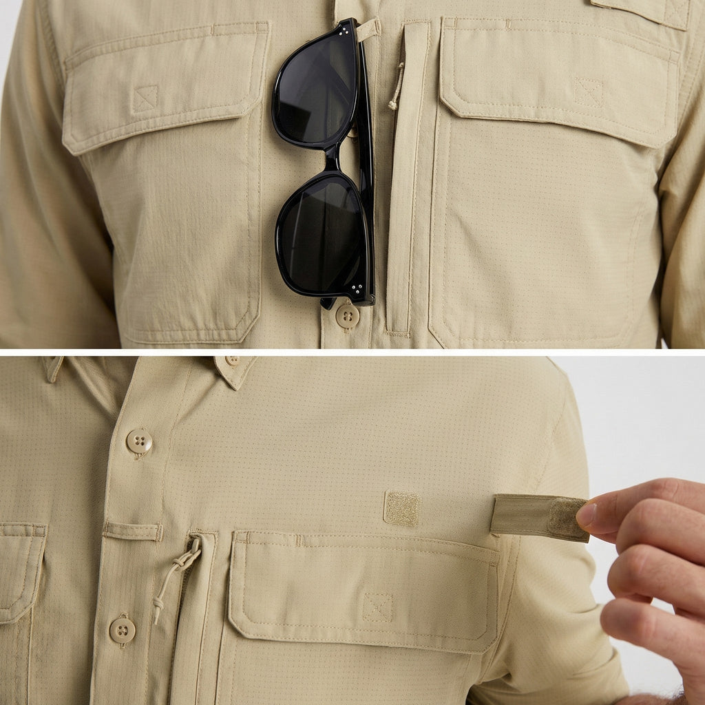 Men's Fishing Shirts UPF Sun Protection Shirts with Zipper Pockets