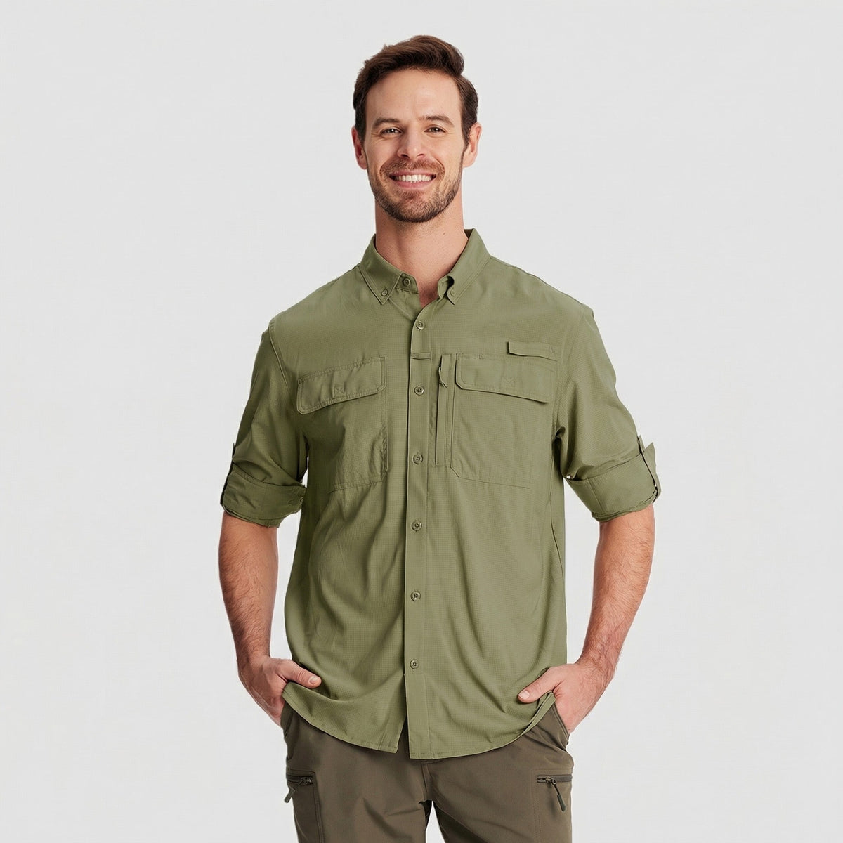 Men's Fishing Shirts UPF Sun Protection Shirts with Zipper Pockets