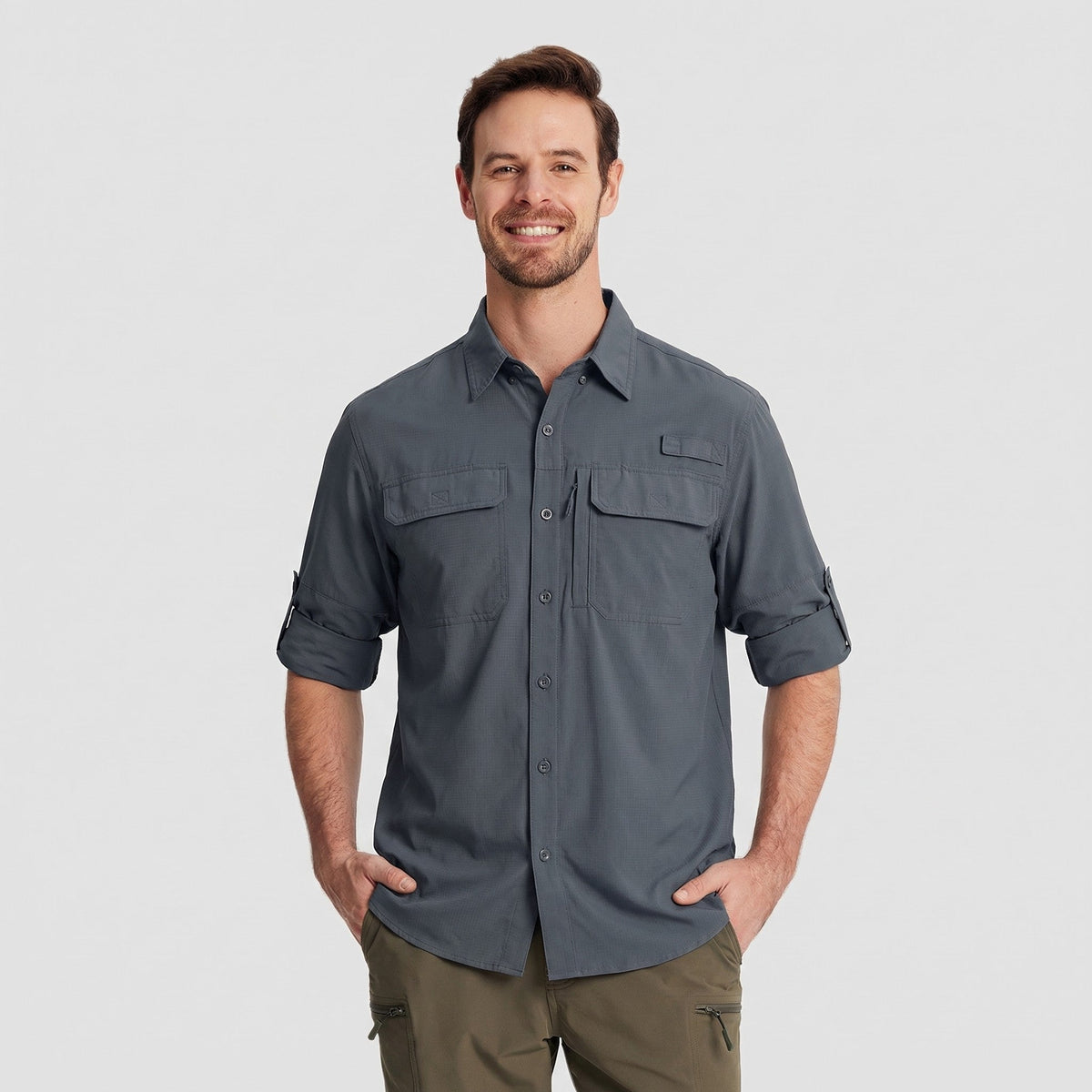 Men's Fishing Shirts UPF Sun Protection Shirts with Zipper Pockets