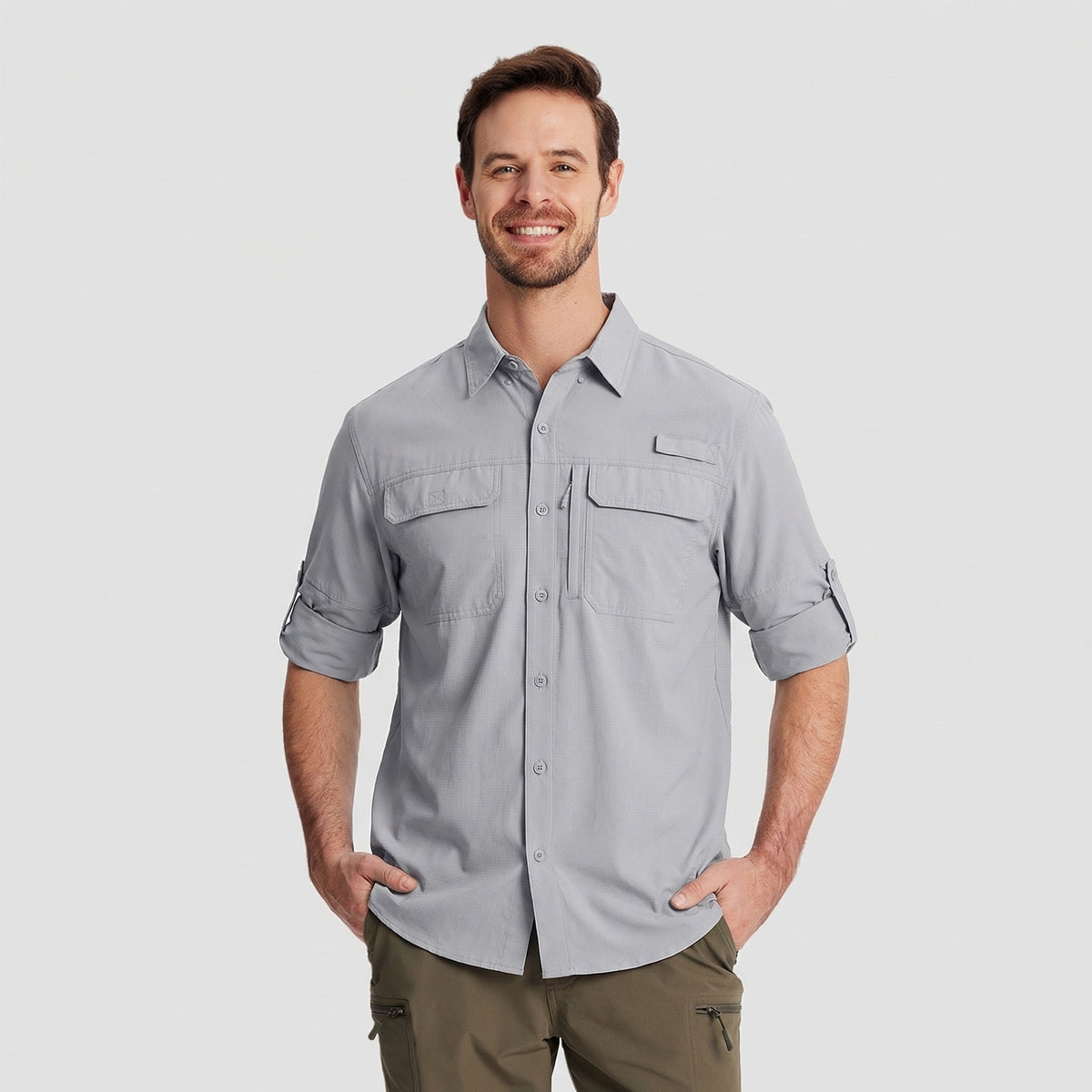 Men's Fishing Shirts UPF Sun Protection Shirts with Zipper Pockets