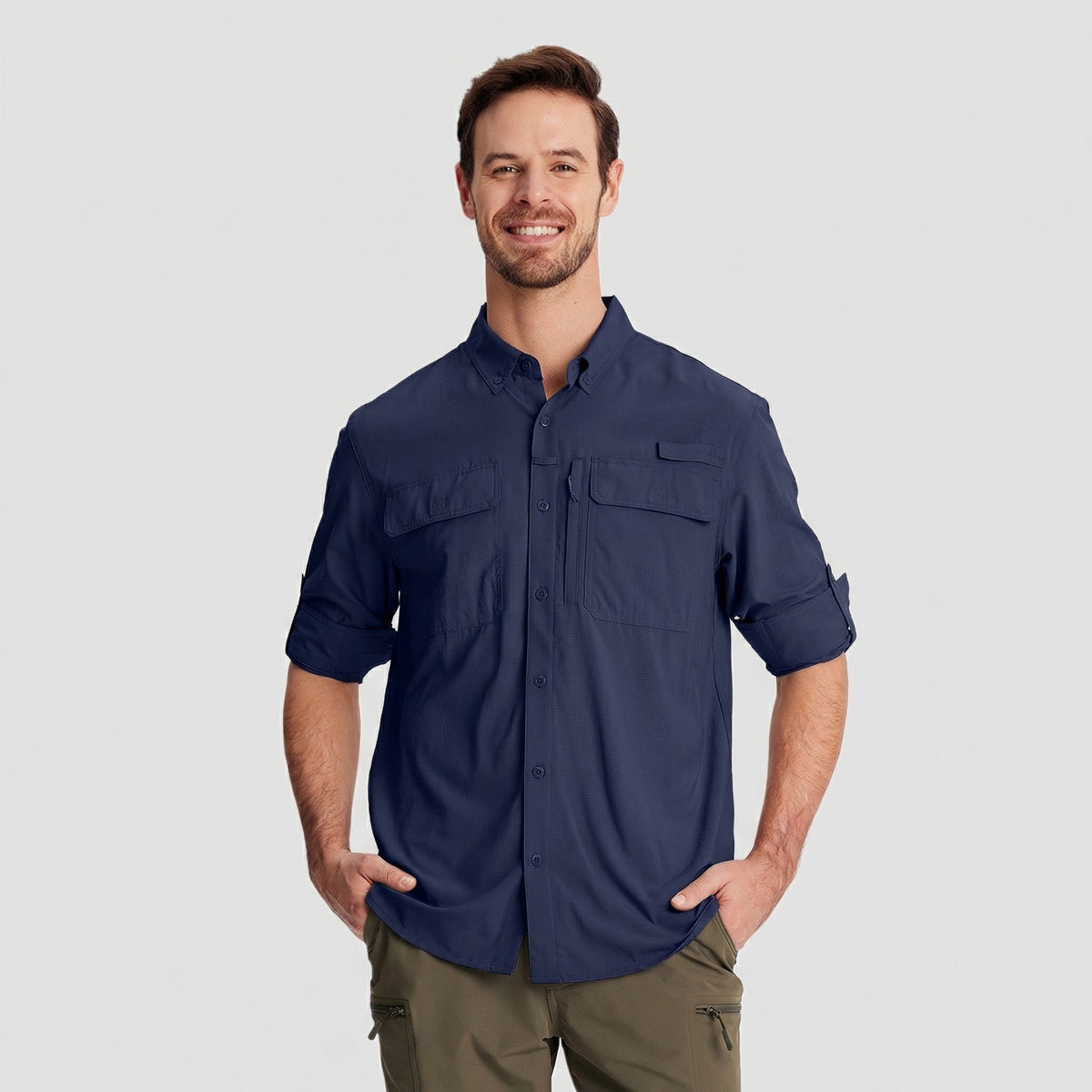 Men's Fishing Shirts UPF Sun Protection Shirts with Zipper Pockets