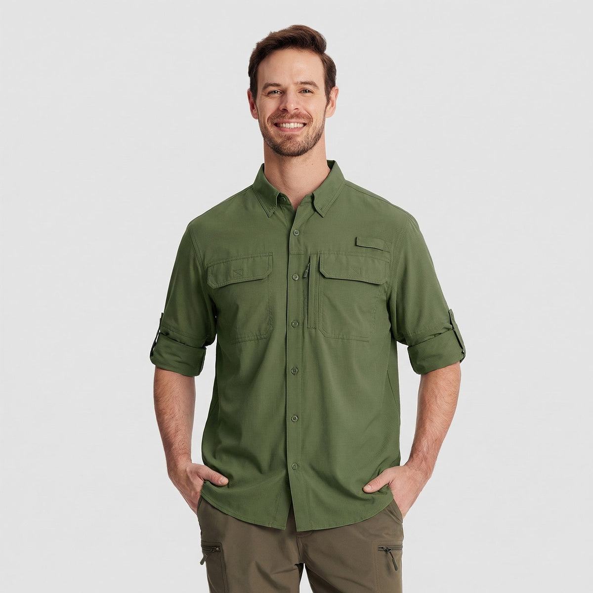 Men's Fishing Shirts UPF Sun Protection Shirts with Zipper Pockets