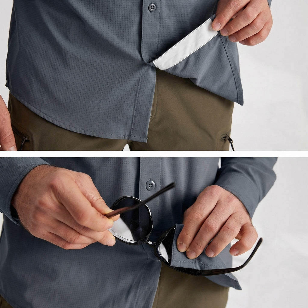 Men's Fishing Shirts UPF Sun Protection Shirts with Zipper Pockets