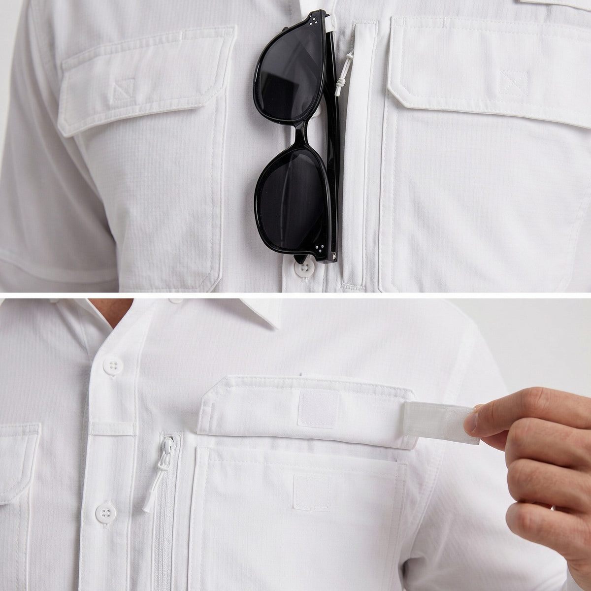 Men's Fishing Shirts UPF Sun Protection Shirts with Zipper Pockets
