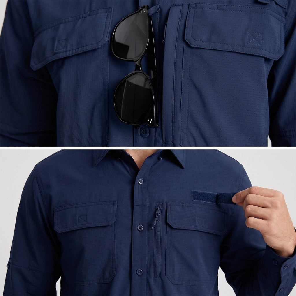 Men's Fishing Shirts UPF Sun Protection Shirts with Zipper Pockets