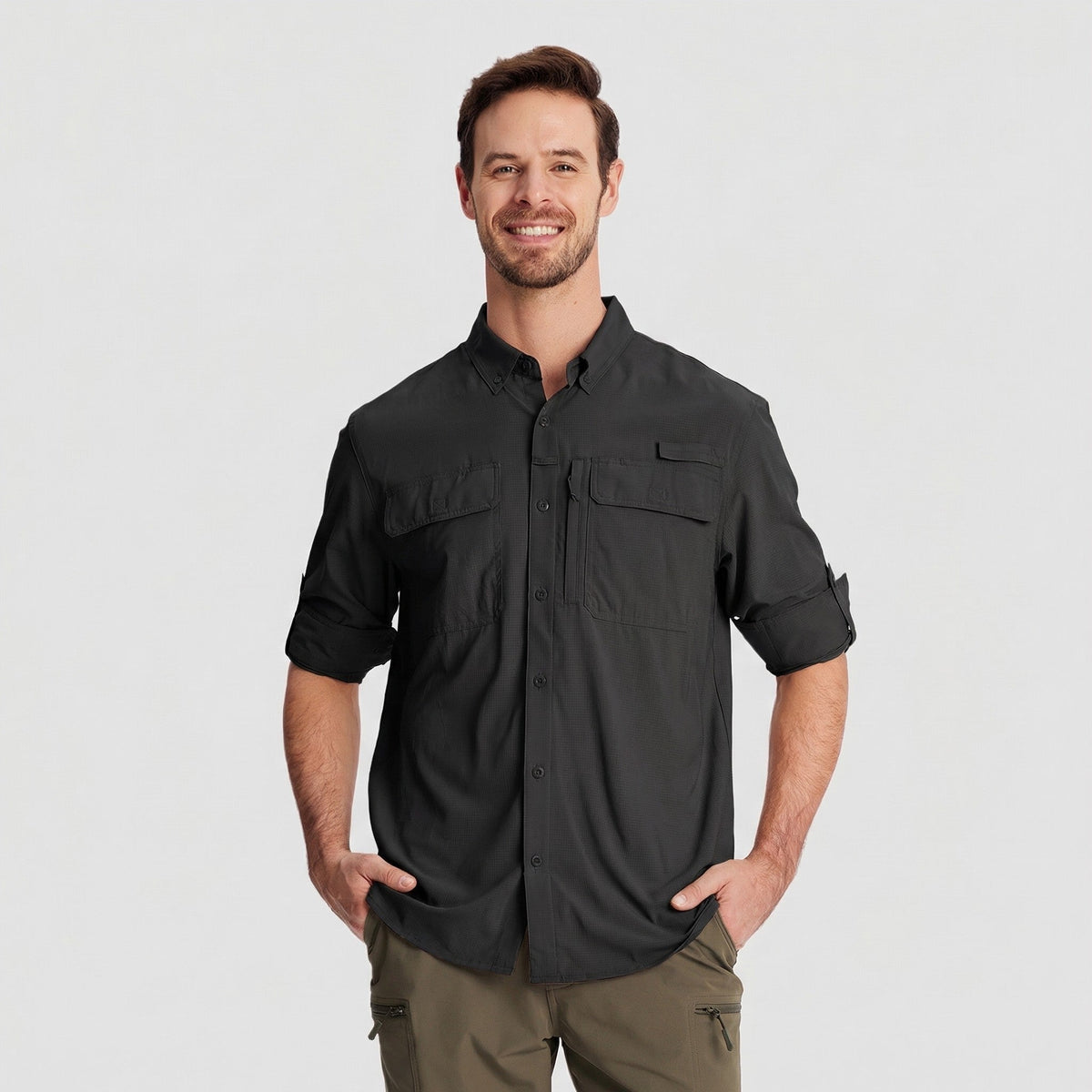 Men's Fishing Shirts UPF Sun Protection Shirts with Zipper Pockets