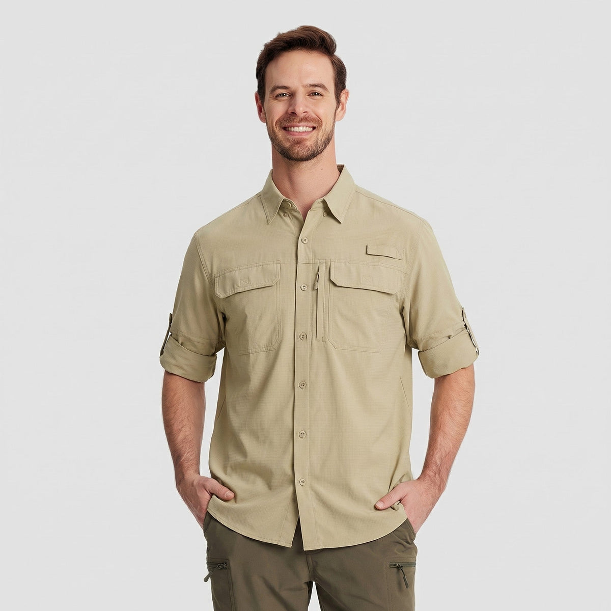 Men's Fishing Shirts UPF Sun Protection Shirts with Zipper Pockets