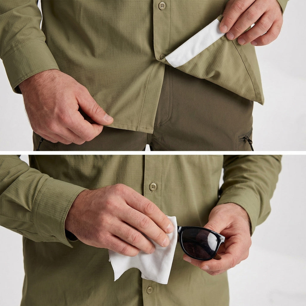 Men's Fishing Shirts UPF Sun Protection Shirts with Zipper Pockets