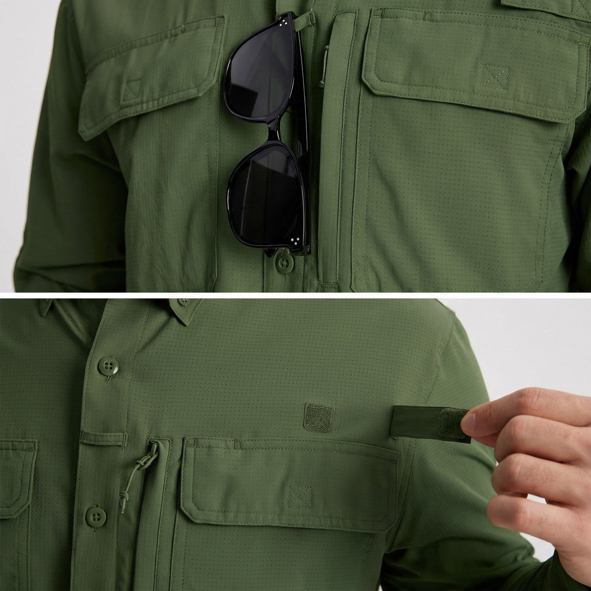 Men's Fishing Shirts UPF Sun Protection Shirts with Zipper Pockets
