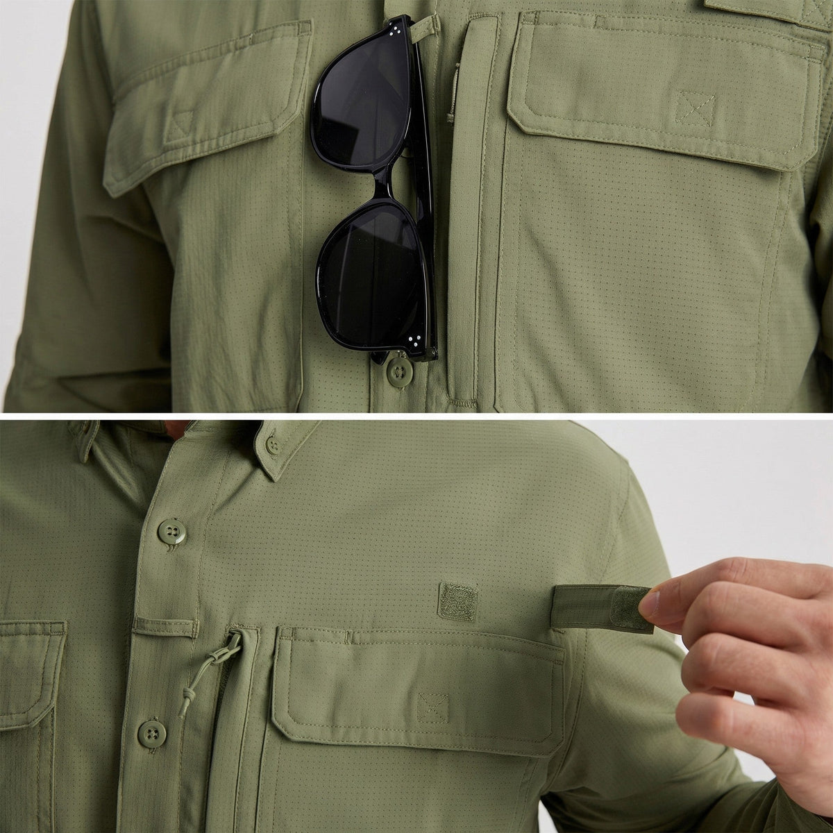 Men's Fishing Shirts UPF Sun Protection Shirts with Zipper Pockets