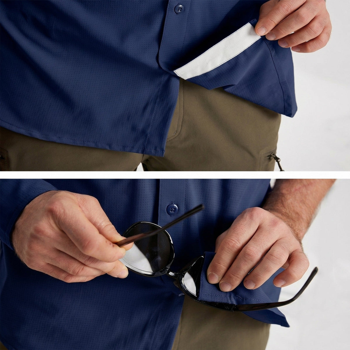 Men's Fishing Shirts UPF Sun Protection Shirts with Zipper Pockets