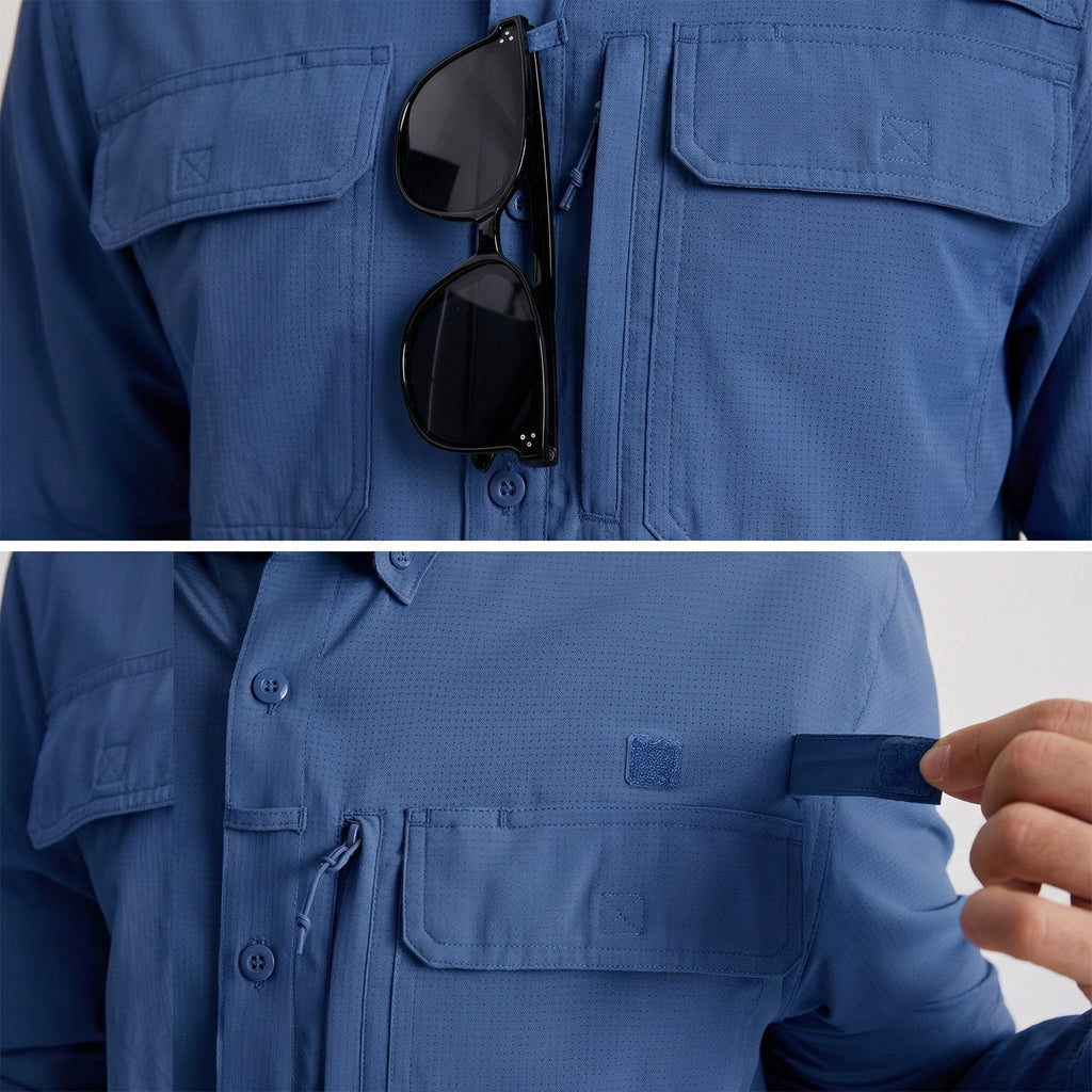 Men's Fishing Shirts UPF Sun Protection Shirts with Zipper Pockets