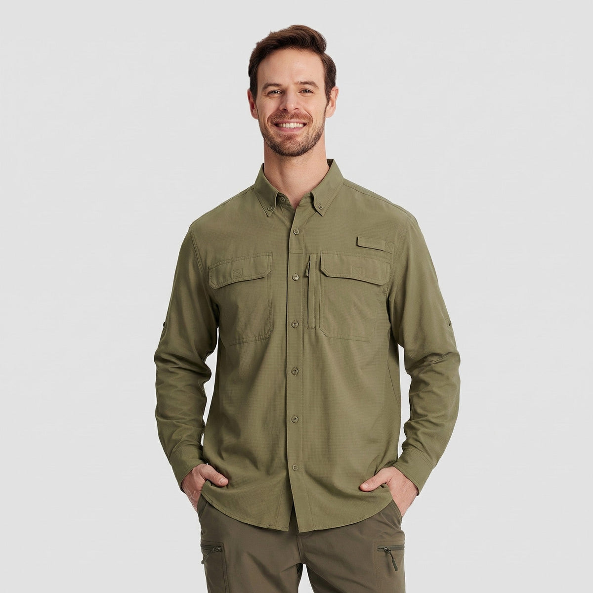 Men's Fishing Shirts UPF Sun Protection Shirts with Zipper Pockets