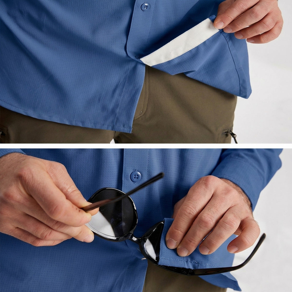 Men's Fishing Shirts UPF Sun Protection Shirts with Zipper Pockets
