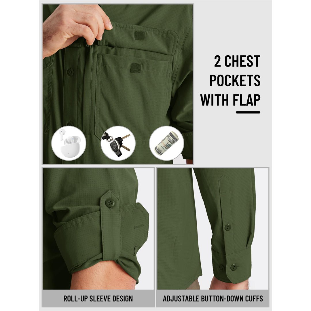Men's Fishing Shirts UPF Sun Protection Shirts with Zipper Pockets