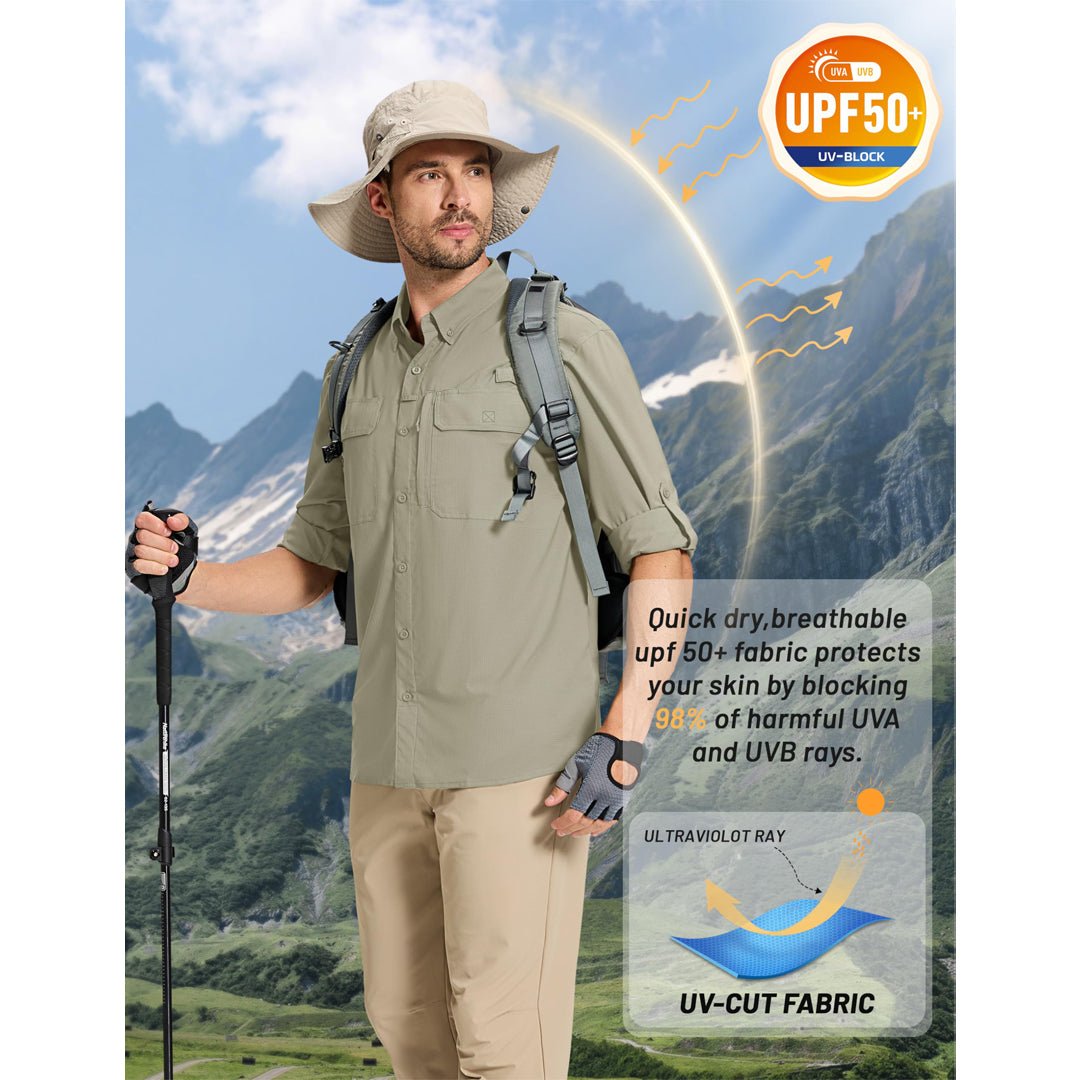 Men's Fishing Shirts UPF Sun Protection Shirts with Zipper Pockets