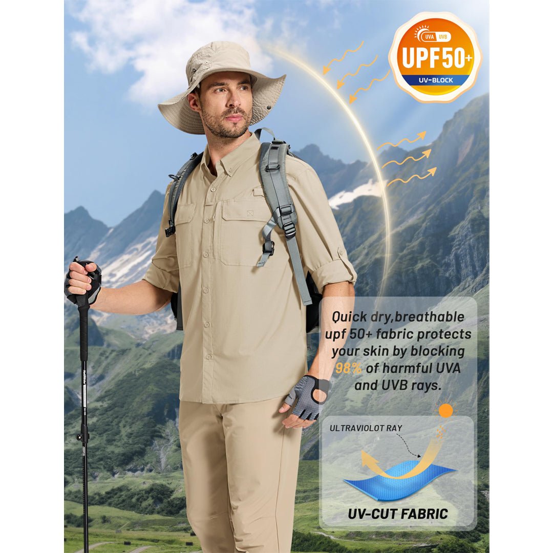 Men's Fishing Shirts UPF Sun Protection Shirts with Zipper Pockets