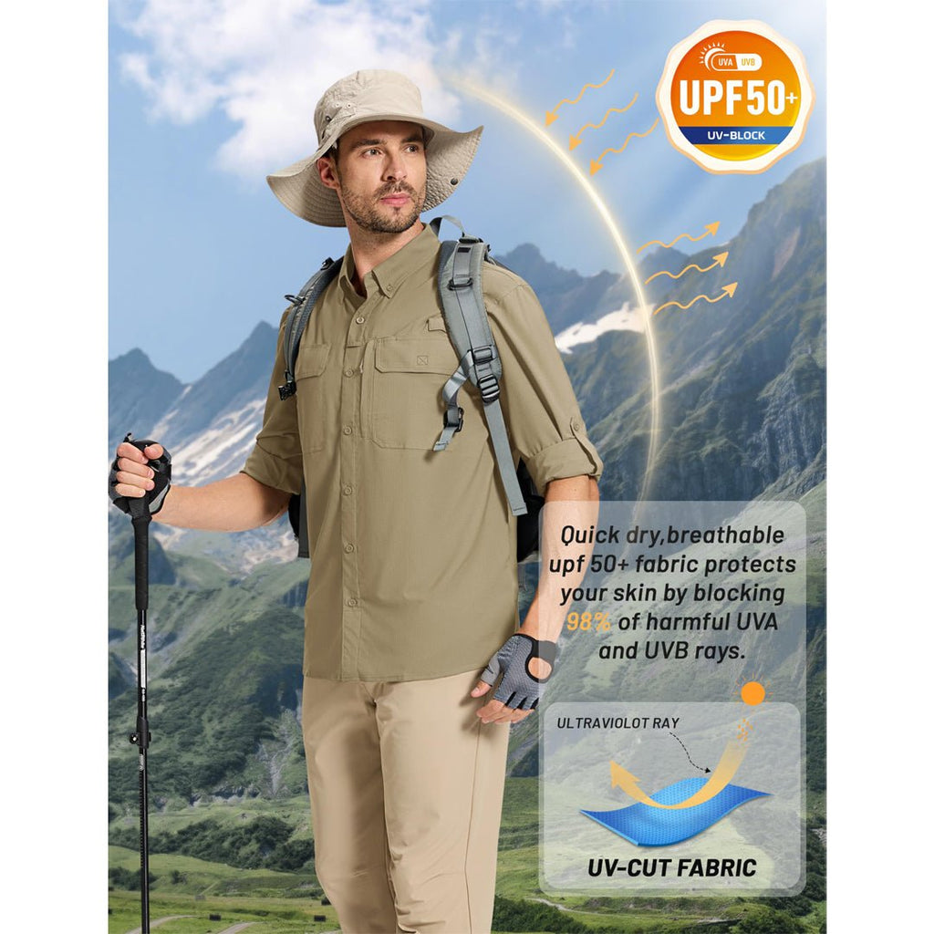 Men's Fishing Shirts UPF Sun Protection Shirts with Zipper Pockets